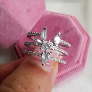 Swarovski Elements 925 Sterling Silver Triple Row Contemporary Ring NEW